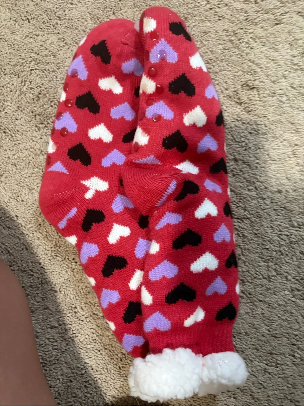 Red Heart Pattern Cozy Slipper Socks - Valentines Day Love Fuzzy Socks NWT